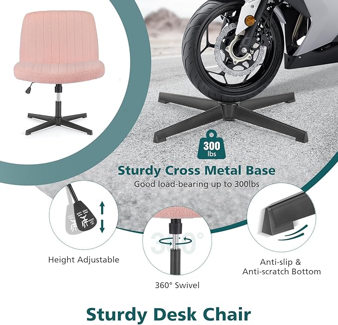 OLIXIS Criss Cross Chairs Legged Armless No Wheels Wide Seat Height Adjustable Swivel Rolling Padded Furry Cute Home Office Desk Seating for Bedroom, Student, Study Room