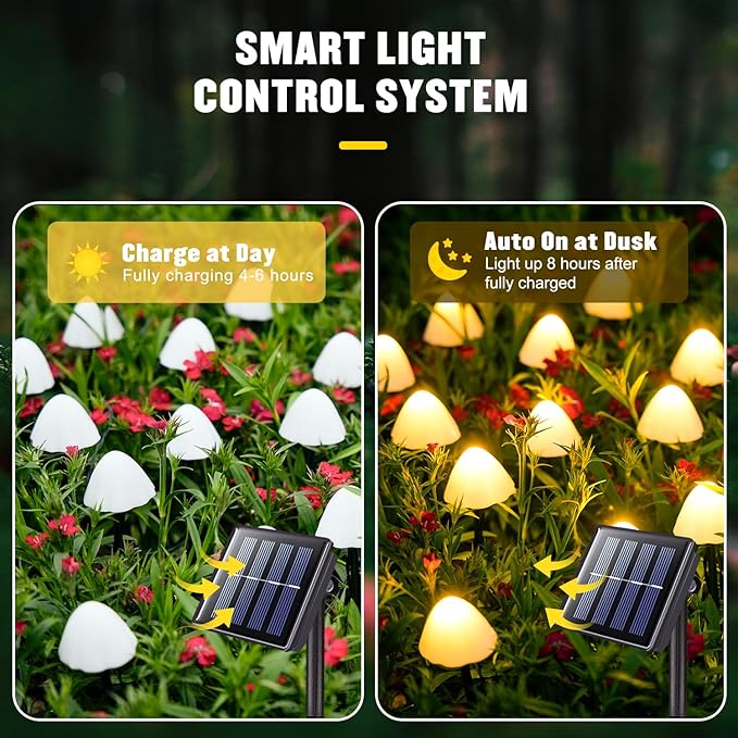 JMEXSUSS Solar Mushroom Lights for Outside, 20 LED 36FT Solar String Lights Outdoor Waterproof, 8 Modes Solar Pathway Lights for Garden Patio Yard Decorations, Mushroom