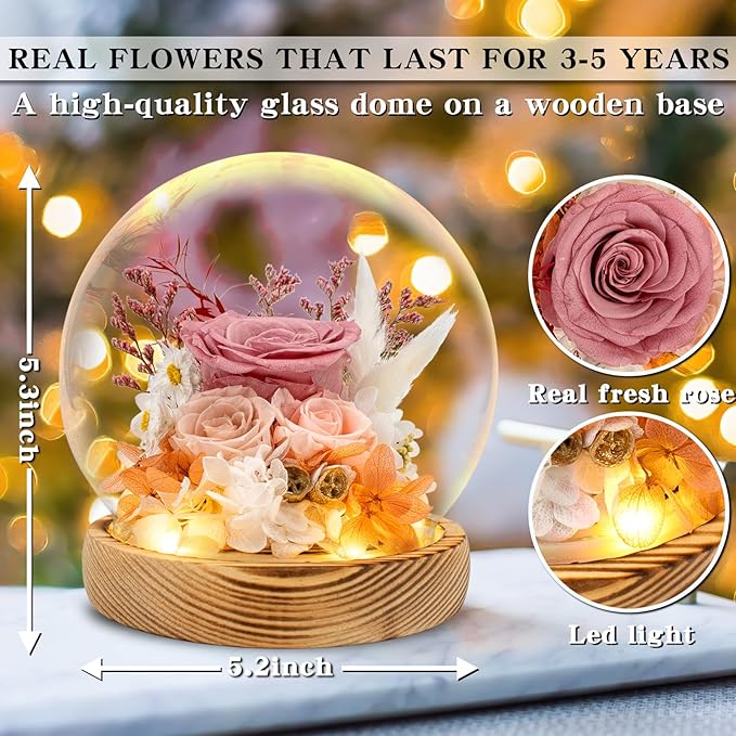 Flowers, Roses Gift - Fresh Flowers Bouquet & Preserved Roses, Rose Arrangement That Lasts Forever – Birthday Gift for Women, Mother’s Day & Christmas-Dusty Rose