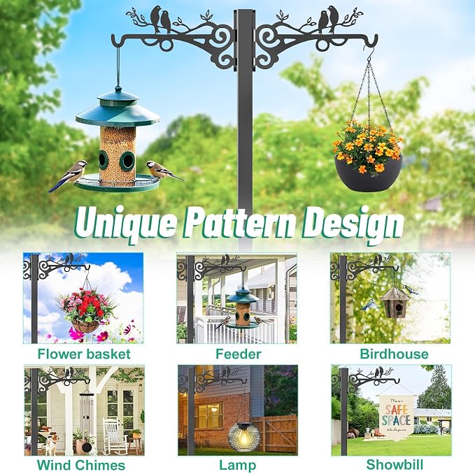 Garden Hose Holder for Outside,Water Hose Holders with 2 Bird Statue Shepherds Hooks & 5 Spikes,Double-Sided Freestanding Hose Stand Heavy Duty Hose Storage Rack for Outdoor Yard Lawn Farm