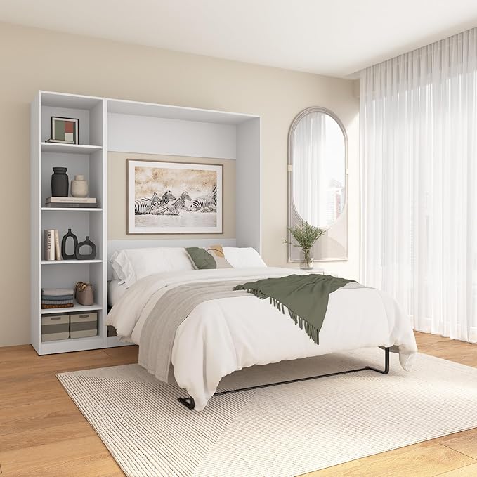 Bestar Claremont Full Murphy Bed with Closet Organizer (79W) in White, Space-Saving Sleeping Arrangement for Multipurpose Room