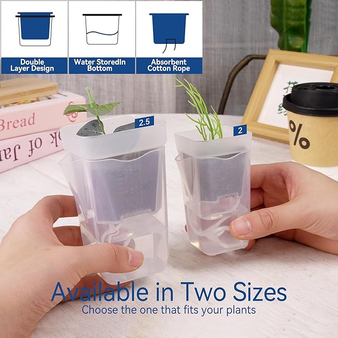 16 Pack 2.5" Medium Self Watering Pots for Indoor Plants, Small Clear Plastic Planters,Self Watering Planters Garden Flower Pots for African Violet, Hoya, Seedlings, Cuttings &Semi-Hydro