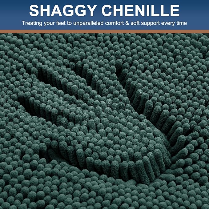 Smiry Luxury Chenille Bathroom Rugs 59x24, Extra Soft and Absorbent Shaggy Bath Mat, Machine Washable, Non-Slip Plush Carpet Runner for Tub, Shower, and Floor, Home Decor Accessories, Green