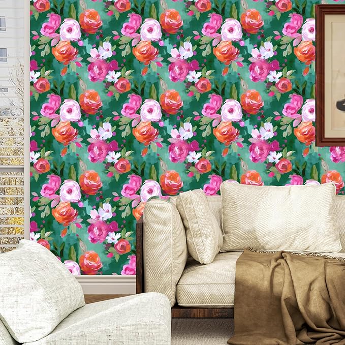BOKEBEVE Extra Long Bright Wallpaper Stick and Peel Green Colorful Wall Paper