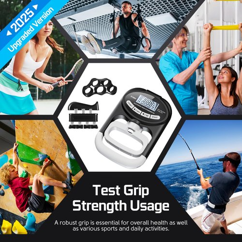 Grip Strength Tester Hand Dynamometer - Grip Strength Trainer Electronic Hand Gripper Strengthener Wrist Exerciser Meter Digital Training Gauge 265 Lbs / 120 Kgs for Sport School Home Use