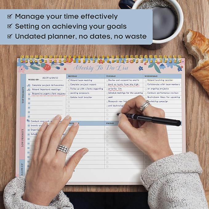 Taja Weekly To Do List Notepad with 52 Undated Sheets（8.5"×11"）- Weekly Desk Planner for Women & Man, Work and Home - 1 Pack Spring Blossom