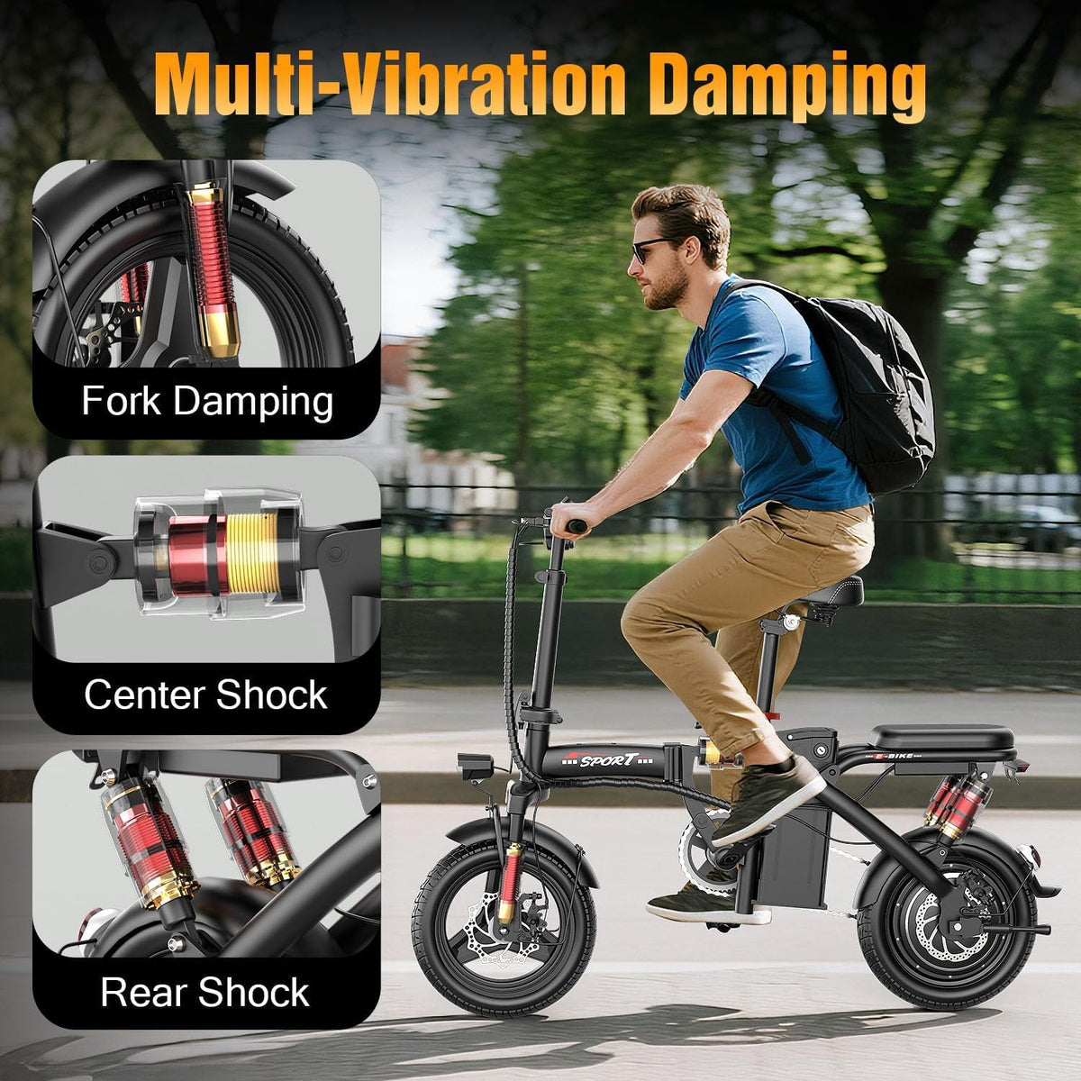 AZHAR Foldable Electric Bike - 1200W Peak Motor, 25 MPH Speed, 45 Miles Range, Compact & Portable Design