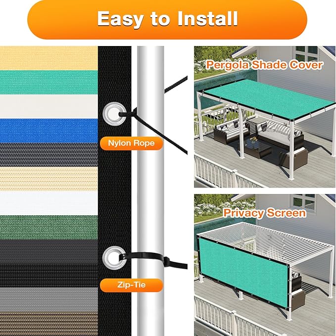 Artpuch Outdoor Pergola Shade Cover 9' X 15' Sun Shade Cloth with Grommets, 90% UV Protection Canopy Patio Privacy Screen (Customized Available) GN107, Turquoise