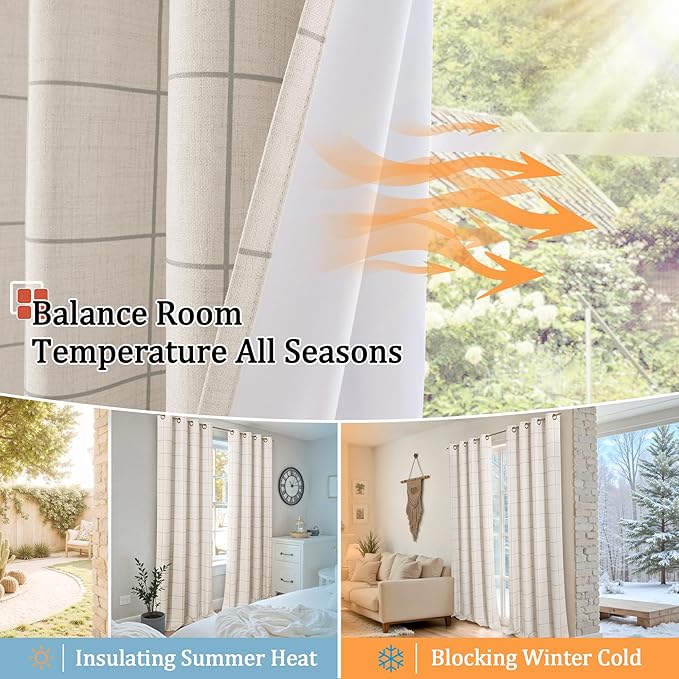 Lajode Grey Plaid Patterned Curtains Thermal Insulated