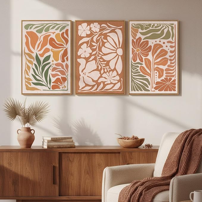 3 Piece Framed Boho Floral Wall Art