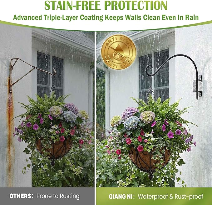 Qiang Ni Swivel Plant Hanger - 16 Inch 60 lbs Capacity Anti-Rust Metal Wall Mount Hook with Mounting Screws - for Indoor Outdoor Hanging Bird Feeders, Flower Baskets, Wind Chimes, Lanterns