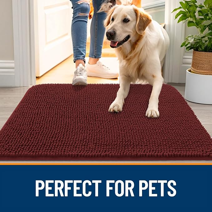 OLANLY Dog Door Mat for Muddy Paws 70x32, Absorbs Moisture and Dirt, Absorbent Non-Slip Washable Doormat, Quick Dry Chenille Mud Mat, Entry Indoor Entryway Carpet for Inside Floor, Caramel Russet