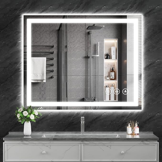 Koonmi 40"x32" LED Mirror for Bathroom, 90CRI Anti-Fog Vanity Mirror