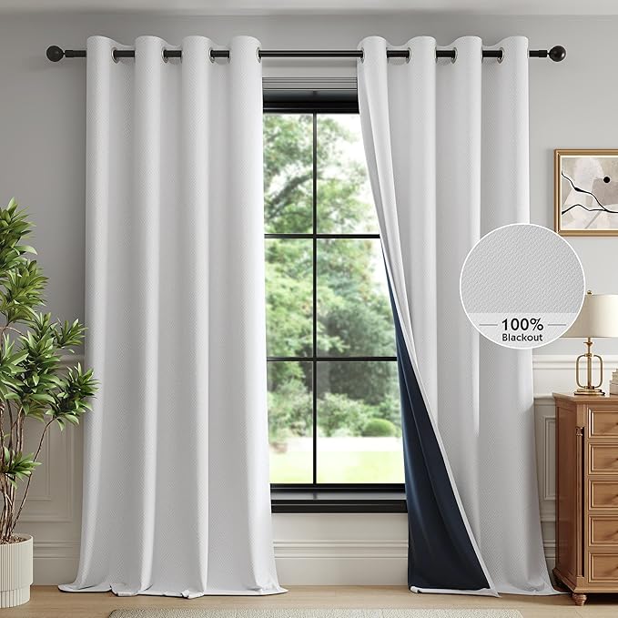 FMFUNCTEX 100% White Blackout Curtains