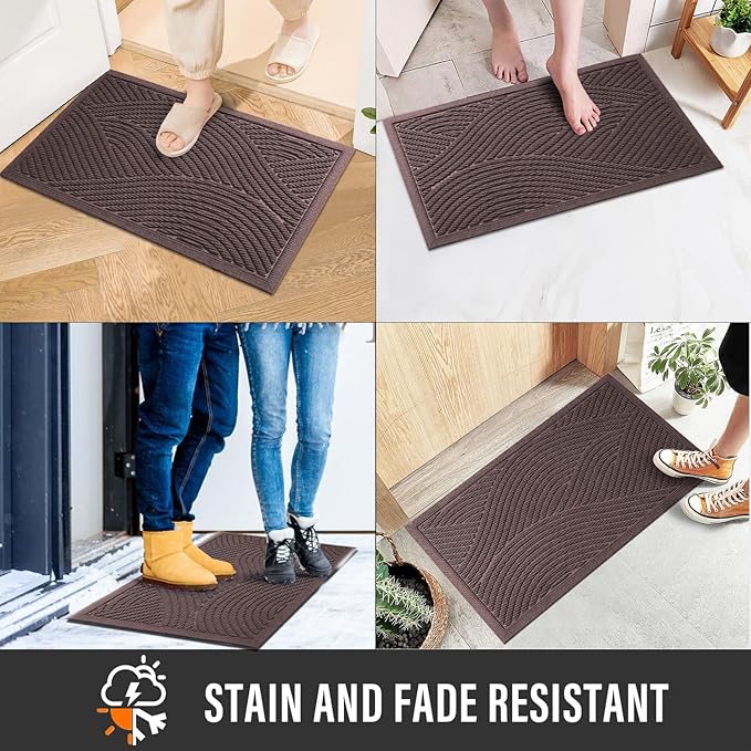 Sturdy Front Door Mat, Absorbent Muddy Dirt Resist Welcome Door Mats Outdoor Indoor, Stain and Fade Resistant, Non-Slip Backing Entry Mat Low Profile Doormat for Entryway, 36×24, Coffee