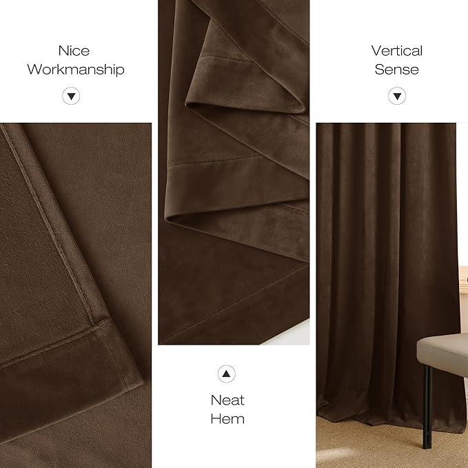 NICETOWN Brown Velvet Room Darkening Curtains, Home Decor Light Blocking