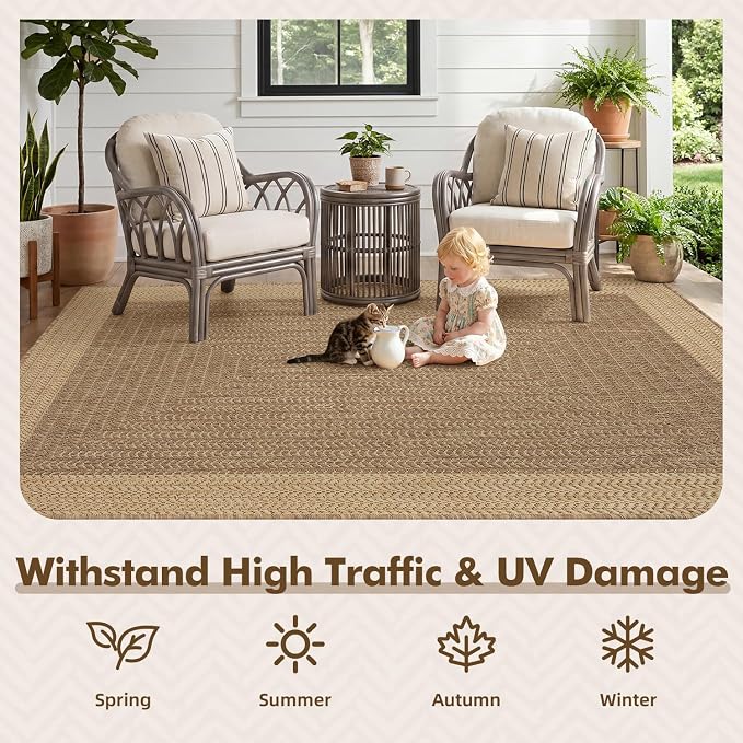 MontVoo-3x5 Outdoor Rug Porch Entryway Rug-Polypropylene Indoor Outdoor Rugs for Entryway Kitchen Balcony Patio, Textured Weave, Durable, Fade-Resistant, Non-Shedding, Modern Neutral Brown