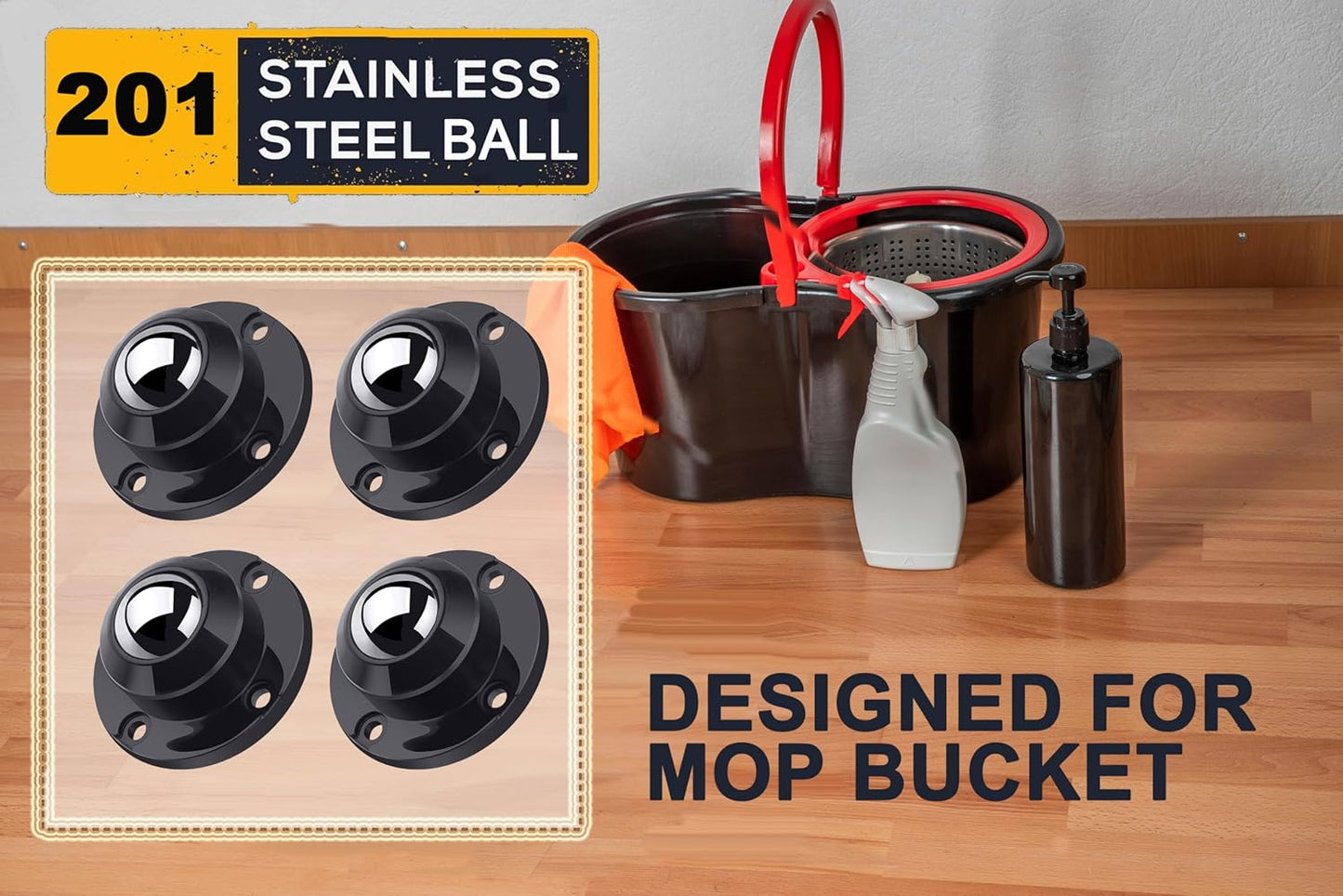 PlusRoc 4 Pack Anti-Rust Wheels Stainless Steel Self Adhesive Caster Wheels for Kitchen Appliance Rollers Sliders Mop Bucket, Load Capacity 28LBS Per Wheel for Furniture