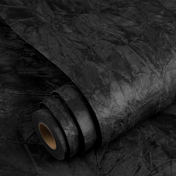 YENHOME 30"X393" Black Peel and Stick Wallpaper Vintage Velvet Wallpaper