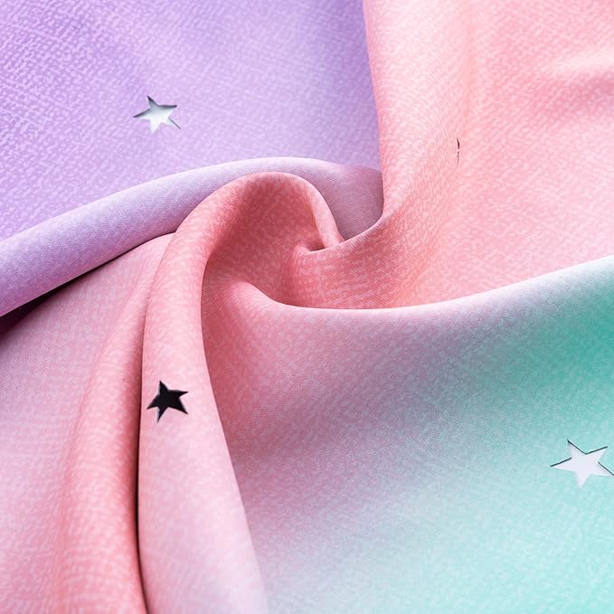 XiDi Curtains for Bedroom Decor, Rainbow PinkPuGreen-62-84