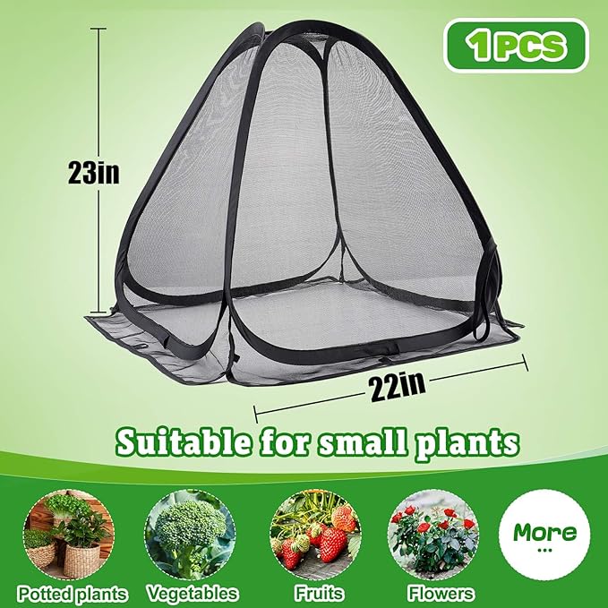 ANPHSIN Durable Plant Covers - Pop-up Fine Mesh Plant Tents with 8 Stakes, 22''x22''x23'' Garden Crop Guard Protectors Cages for Vegetables Fruits Away from Animals Birds Deer Squirrels,1 Pack