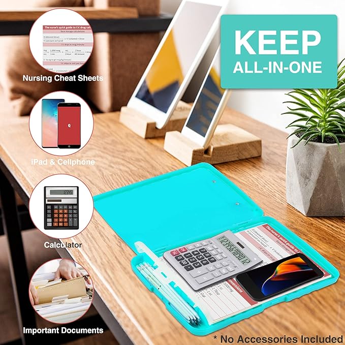 Sooez Clipboard with Storage, Clip Board 8.5 x 11 with Pen Holder, Plastic Organization Case Box for Letter Legal A4 Size Paper, Low Profile Clip, Nurses Teachers Must Haves, School & Office Supplies