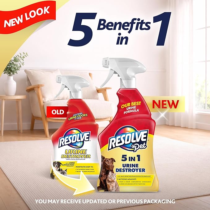 Resolve Pet Specialist Urine Destroyer Carpet Cleaner Spray ?€? Urine Eliminator for Pet Stains & Odors Up to 7 Days Old, 22oz