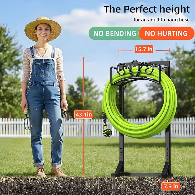 Garden Hose Holder Reel, Upgraded Metal Hose Reels Holds 150ft Hose, Heavy Duty Freestanding Water Hose Holders, Detachable Hose Storage Hanger for Outside - Flower Vine