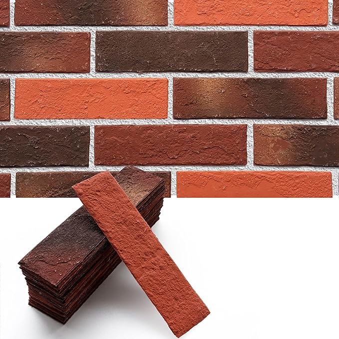 76pcs Red Thin Brick Veneers, Curlable Red Brick Tiles, DIY Accent Walls