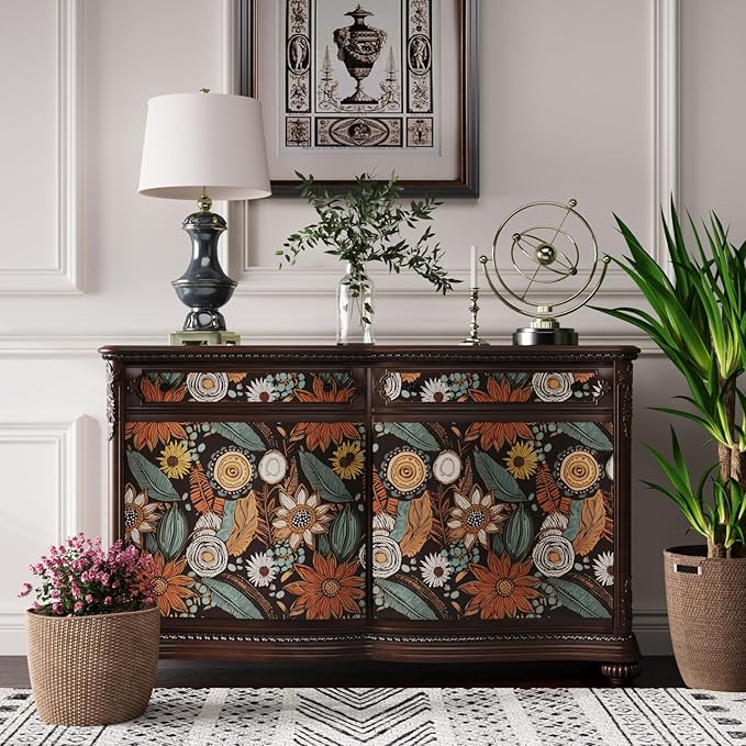 Laatse Boho Wallpaper Peel and Stick, Vintage Floral Contact Paper 17.5" x