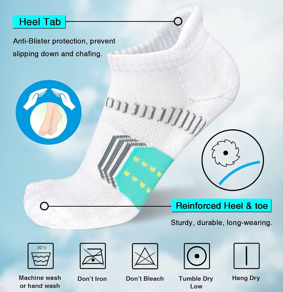 Suaskk Women's Athletic Running Ankle Socks - Cushioned & Anti-Blister - 5 Pairs