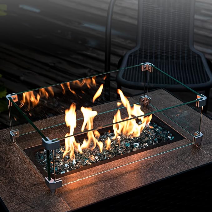 GASPRO 20 lbs Fire Glass for Propane Fire Pit, 1/2-Inch Reflective Fireplace Glass Rocks for Fire Pit Table, Caribbean Blue