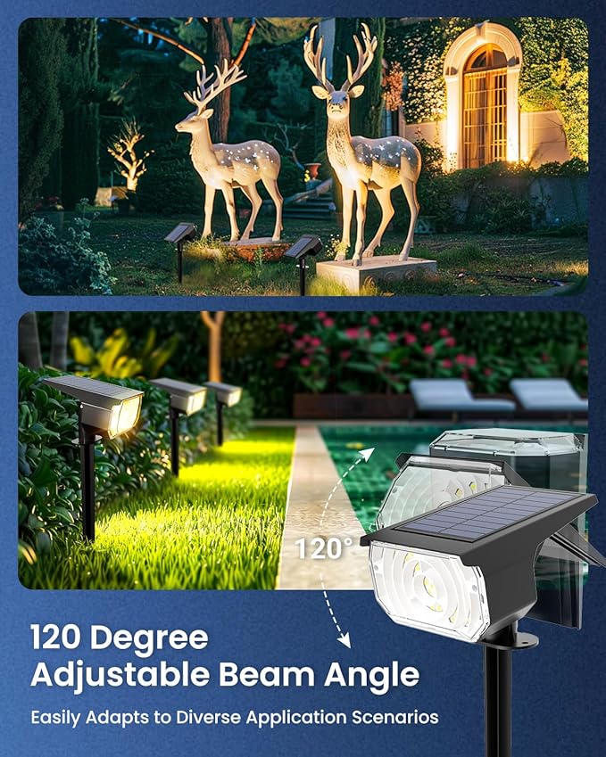 Solar Spot Lights Outdoor Waterproof IP67, 6 Lighting Modes 60 LED, Landscape Spotlights for Tree Yard Garden House Driveway Pathway（2 Pack）