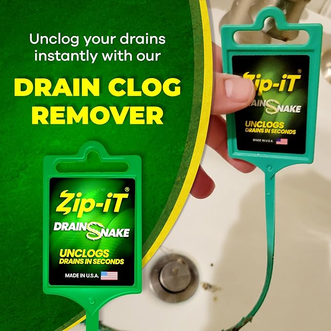Zip-it Hair Drain Clog Remover, 25-inch Drain Unclogger Tool for Shower, Tub & Sink In Seconds - Reusable Snake Drain Hair Removal Tool, Flexible Drain Snake Non-toxic - Green (10-Pack)
