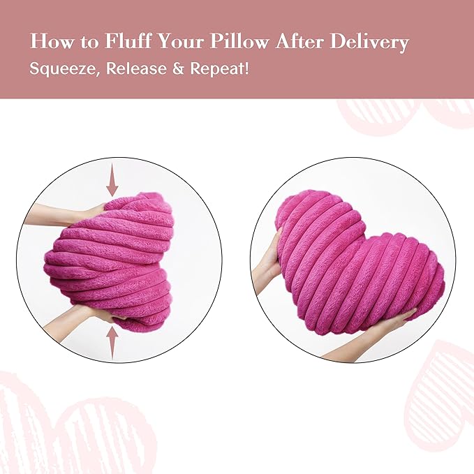 AELS Heart Shaped Pillow, Set of 2, Heart Decorative Throw Pillows, Faux Fur Love Pillows 20 & 16 Inches, Valentines Day Cute Decorations, Wedding Decor, Living Room Bedroom Nursery Decor, Hot Pink
