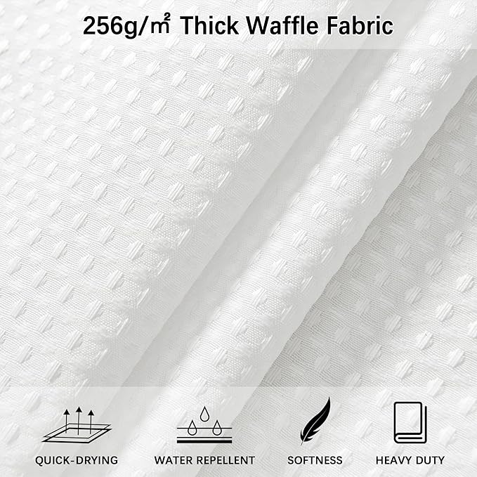 White Shower Curtain for Bathroom 90 Inches Long, Waffle Textured Heavy Duty Extra Long Waterproof 256GSM Weighted Beige Shower Curtains with 12 Metal Hooks, 72Wx90H