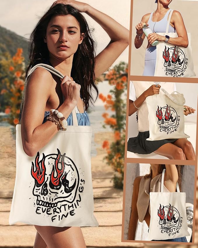 Miss Adola Aesthetic Canvas Tote Bag for Women - Sturdy Cloth Cotton Totes Bag with Pattern Shoulder Bag