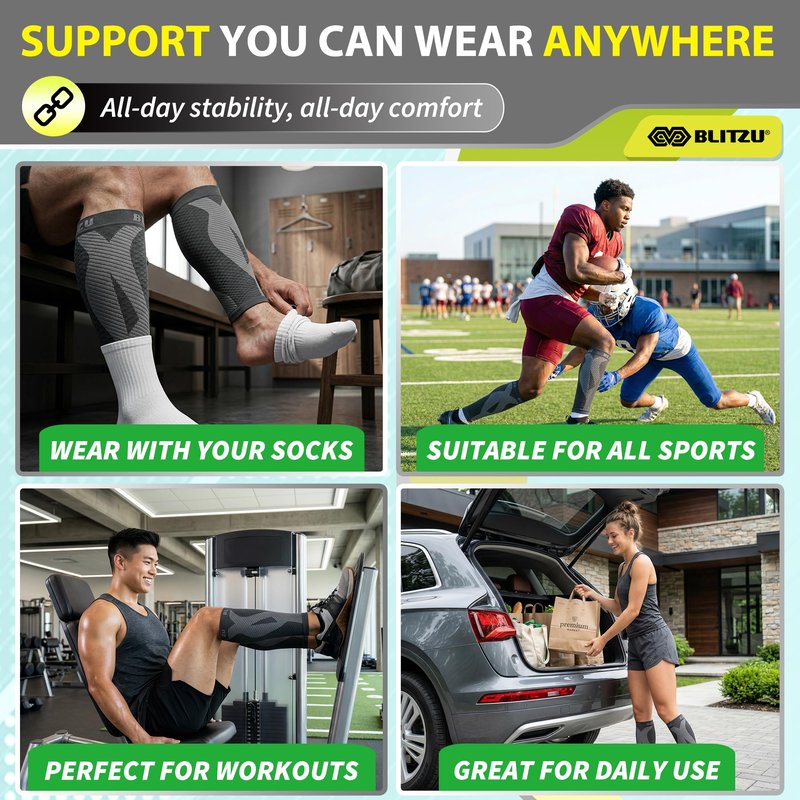 BLITZU Calf Compression Sleeves for Men and Women. Footless Compression Socks Support for Varicose Vein, Nursing, Running. Leg Sleeve Brace for Shin Splints, Pain Relief & Reduces Swelling White 3XL