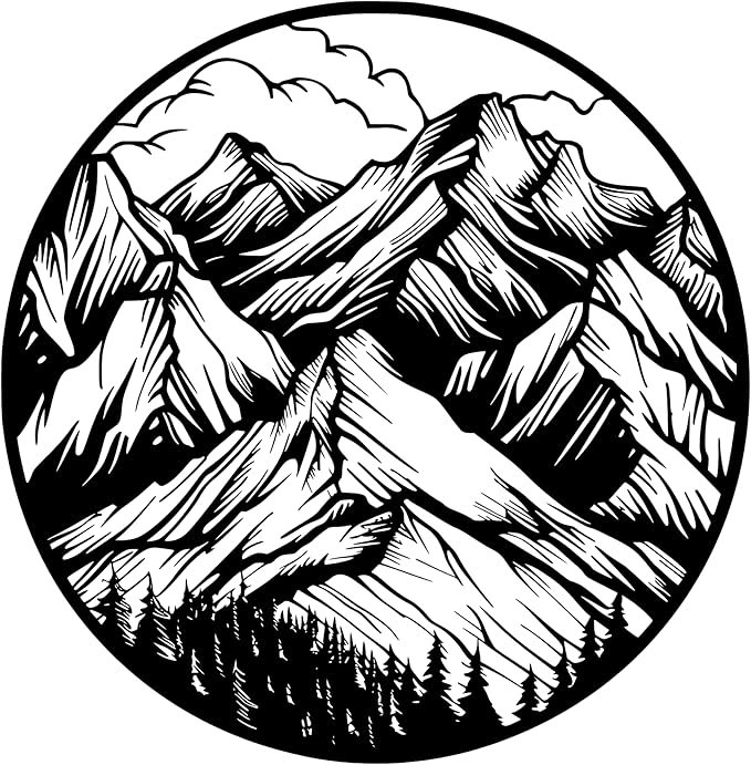 Metal Wall Decor | 35'' x 35'' x 0.05'' Mountains Themed Metal Wall Art | Handmade Indoor and Outdoor Wall Decorations