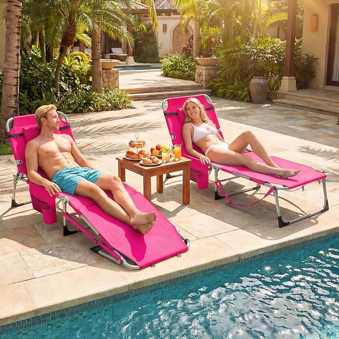 GYMAX Tanning Chair, 3 in 1 Sun Bathing Lounge Chairs with Face/Arm Holes & Side Pocket, Portable Lightweight Face Down Layout Tanning Chair for Outside, Beach, Backyard, Poolside (1, Pink)