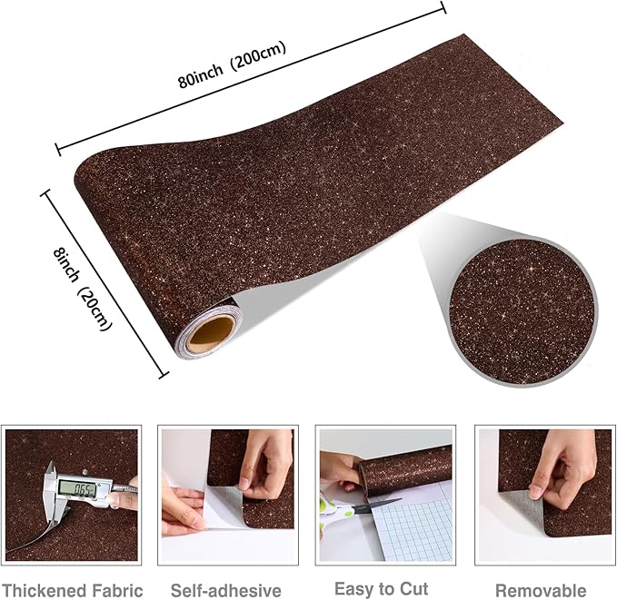 CRE8TIVE Dark Brown Glitter Wallpaper Border Peel and Stick Wall Border 8"x80"