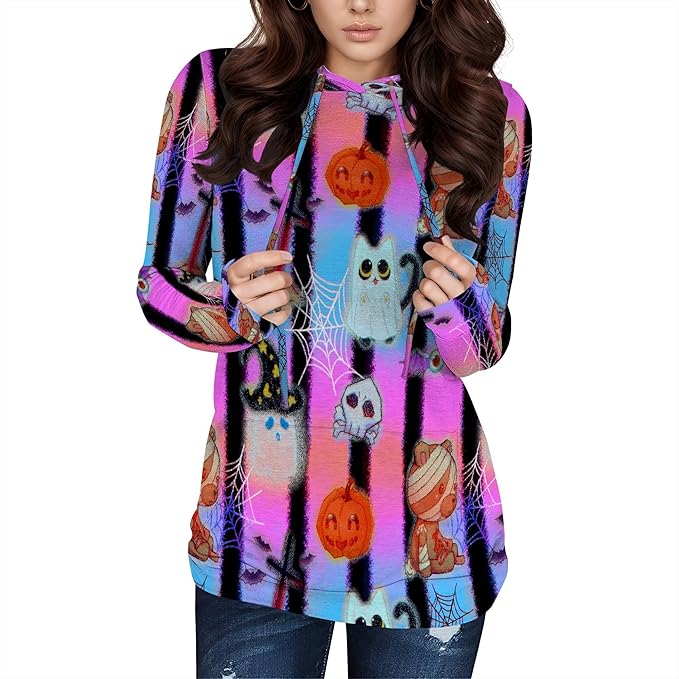 Halloween Sweatshirts For Women Long Sleeve Spooky Graphic Sweatshirts Pumpkin Pullover Halloween Party Club Wear