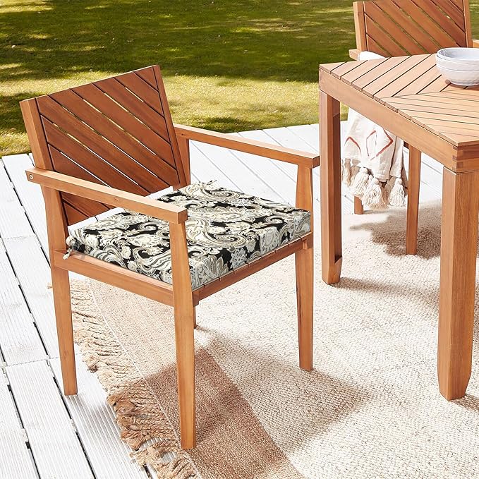 LVTXIII Outdoor Chair Cushions, Fade-Resistant Patio Furniture Cushions Outdoor Chair Pads with Ties for Dining Chairs and Garden Furniture Use, 18.5"x16"x2" 2 Pack, Paisley Black