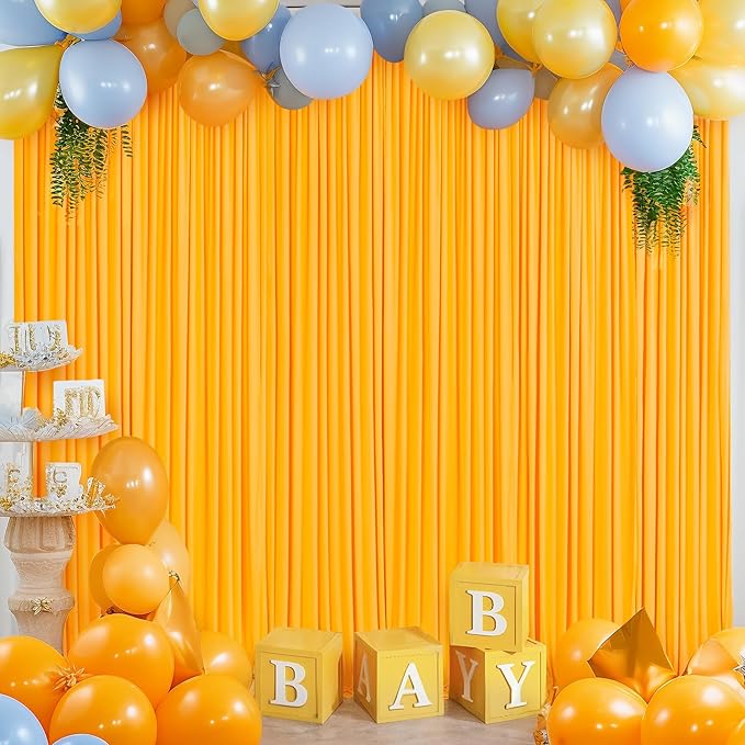 4 Panels Marigold Backdrop Curtain for Parties Wrinkle Free Photo Curtains Backdrop Drapes Fabric Decoration for Wedding Birthday Party Baby Shower 20ft(W) x 10ft(H)