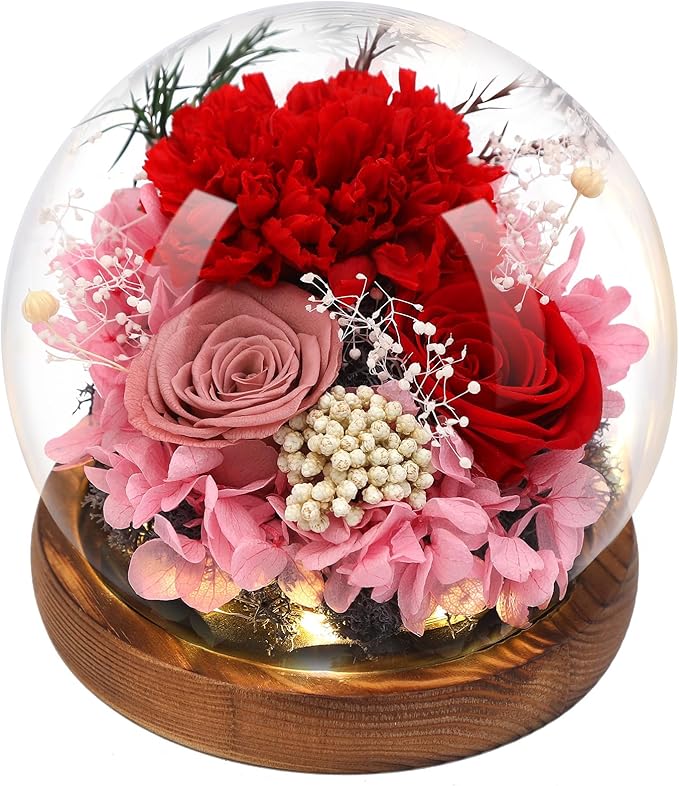 Preserved Flowers,Rose in Glass Dome with LED Light, Gifts for Her, Women, Mom,Grandma,Girlfriend, Wife- Style3