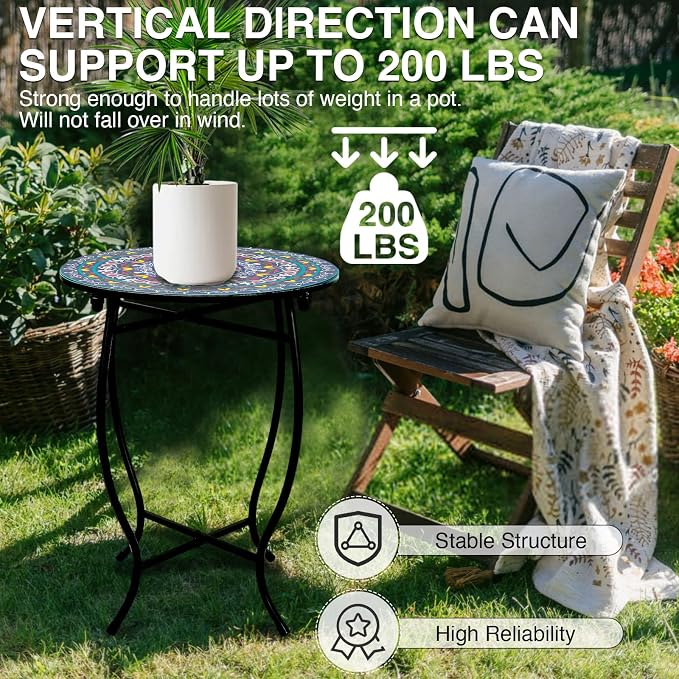 Fashion&cool Small Outdoor Side Table, 14" Round Patio Side Table, Weather Resistant Metal Desk End Table Side Table for Patio Yard Porch Balcony Garden Bedside, Plant Stand for Indoor Outdoor