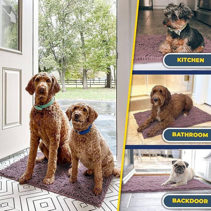 Muddy Mat® | Super Water Absorbent Door Mat Indoor, Microfiber Quick Dry Chenille Entryway Rug, Slip Resistant Front Door Mat, Indoor Mats for Entryway, Machine Washable Pet Rug, Plum 24" x 40"