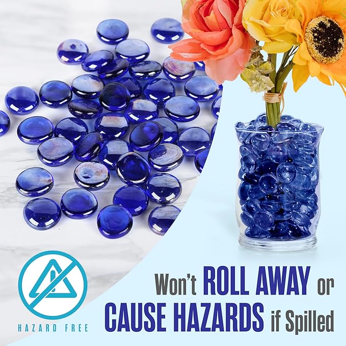 Houseables Glass Beads for Vases, Marbles for Vases, Glass Marbles, Filler, Blue Beads, Flat, Blue Gems, Crafts, Pebbles, Stones, Decorative Rocks, Plants, Florist, Floral, Fishbowl, 10 LBS, 1000PC