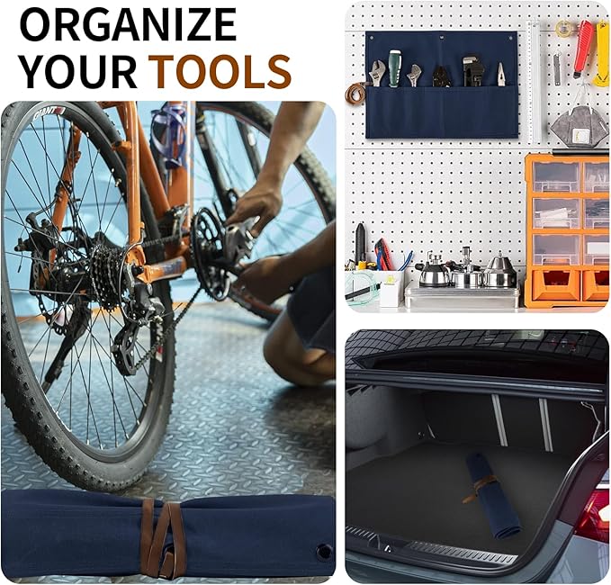 Chisel Roll,Small Tool Roll Pouch,Tool Roll Bag Organizer, Heavy Duty Waxed Canvas Tool Bag, Multi-Purpose Roll-Up Storage Bag for Hand Tools Holder with 6 Pockets Wrench Roll Up Pouch