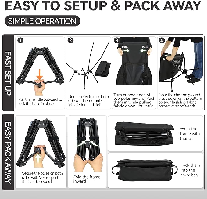 MARCHWAY Lightweight Folding High Back Camping Chair with Head Support, Stable Portable Compact for Outdoor Camp, Travel, Beach, Picnic, Festival, Hiking, Backpacking (Highback Black)